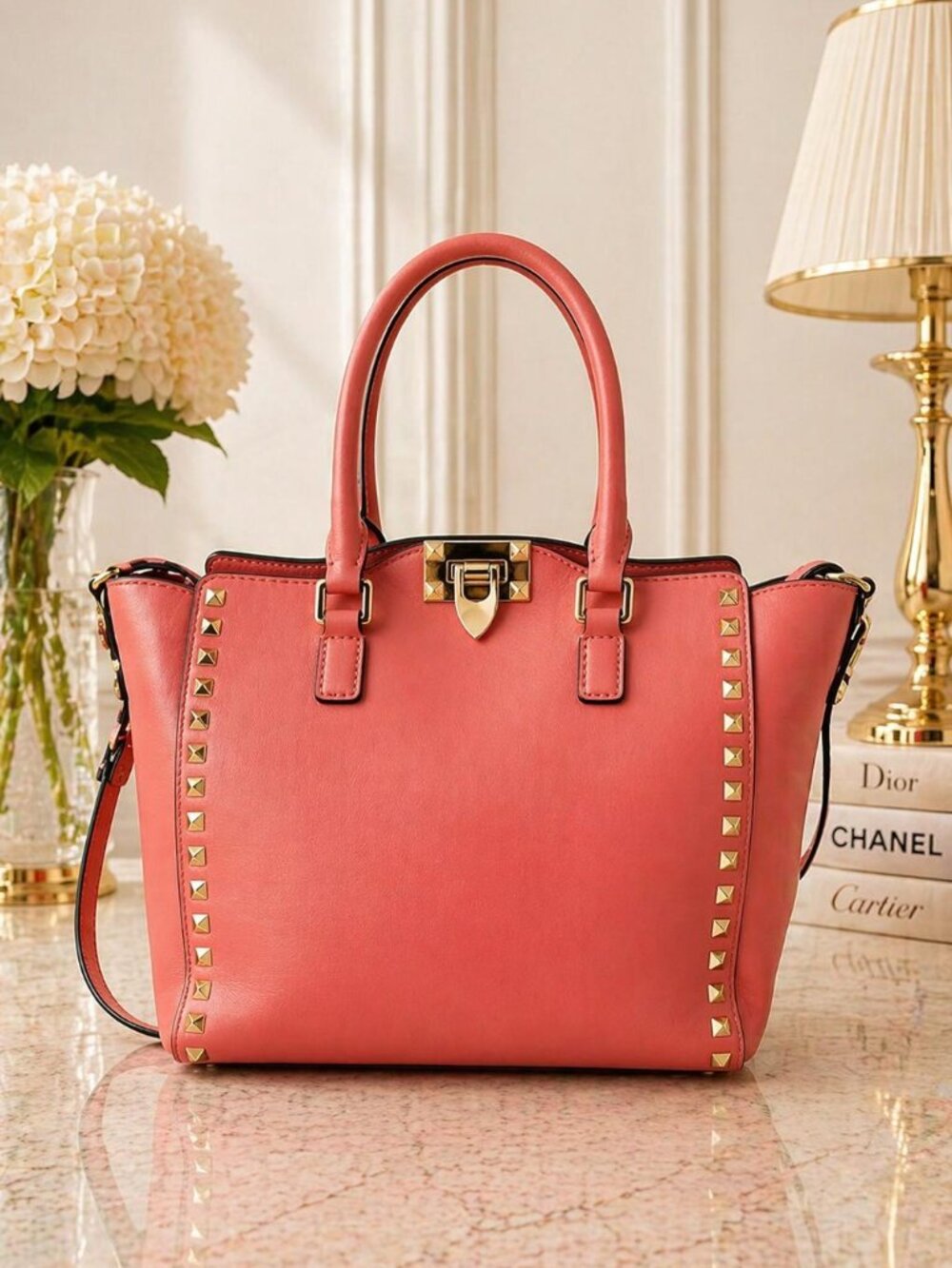 Authentic Valentino Rockstud Leather Tote Satchel Crossbody Luxury Handbag